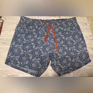 J. Crew Blue Floral Swim Trunks with Orange Drawstring